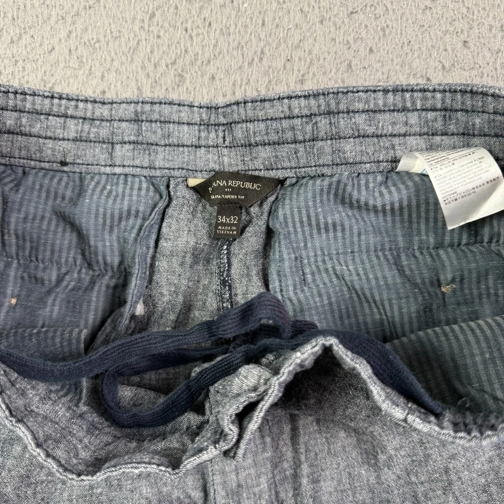 Banana Republic Linen Pants Mens 34x27 Blue Slim Tapered Drawstring Chino Beach